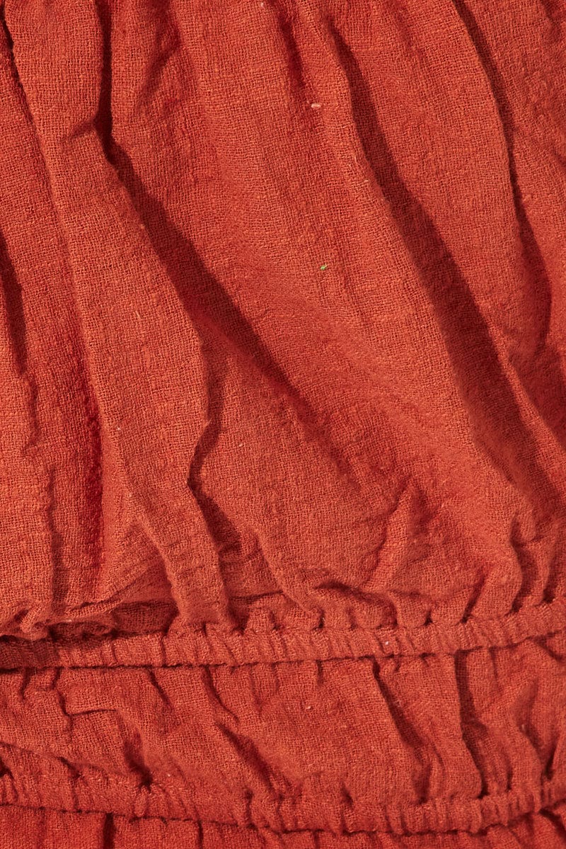 Brown Crop Top Short Sleeve Ruched - Image 6
