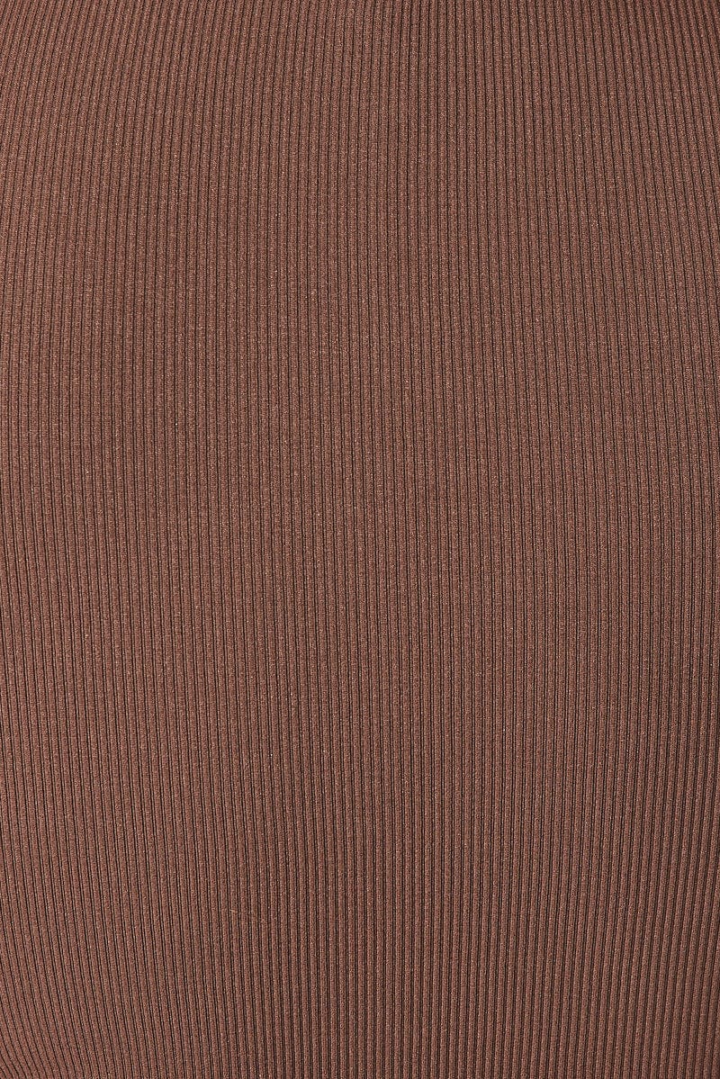 Brown Cut Out Top Short Sleeve Crew Neck Seamless - Image 6