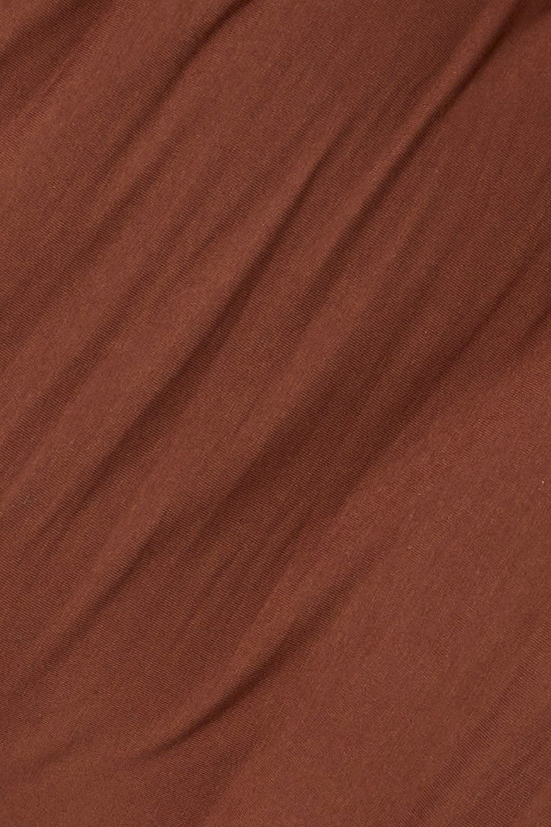 Brown Detail Top Crew Neck Puff Sleeve Cotton Tie - Image 6