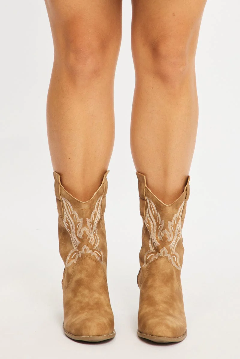 Brown Embroidered Western Cowboy Boots - Image 3