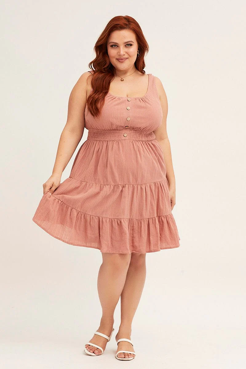 Brown Fit And Flare Dress Button Front Cotton - Image 2