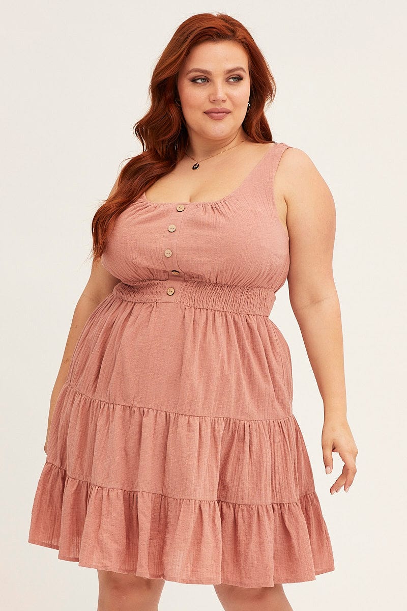 Brown Fit And Flare Dress Button Front Cotton - Image 3