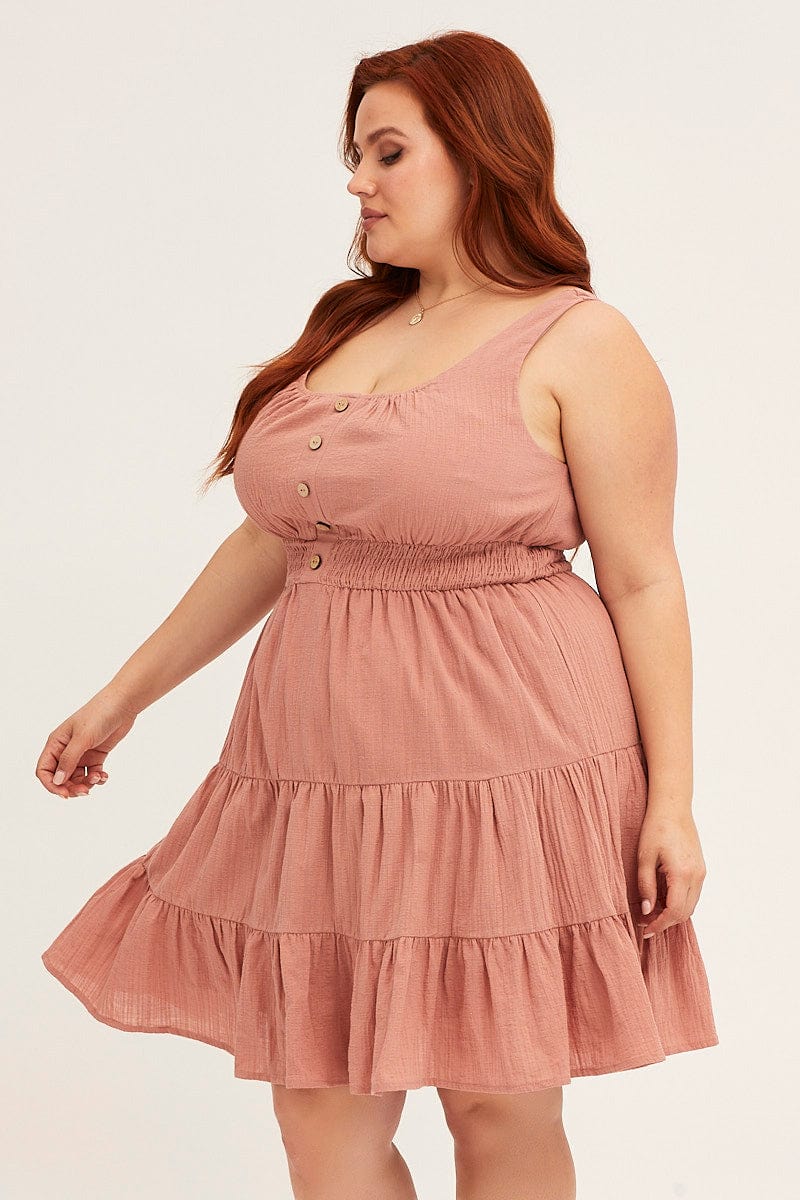 Brown Fit And Flare Dress Button Front Cotton - Image 4