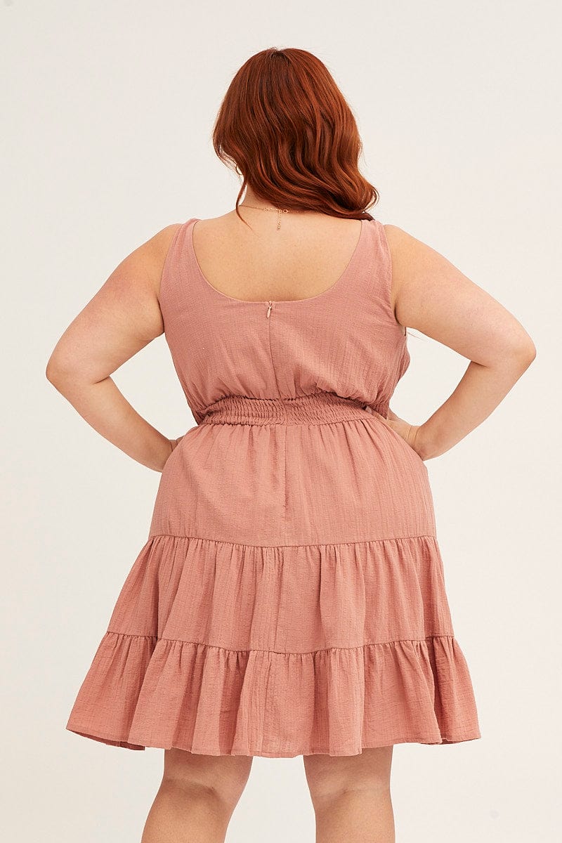 Brown Fit And Flare Dress Button Front Cotton - Image 5