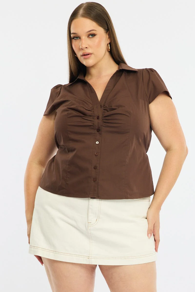 Brown Fitted Shirt Short Sleeve