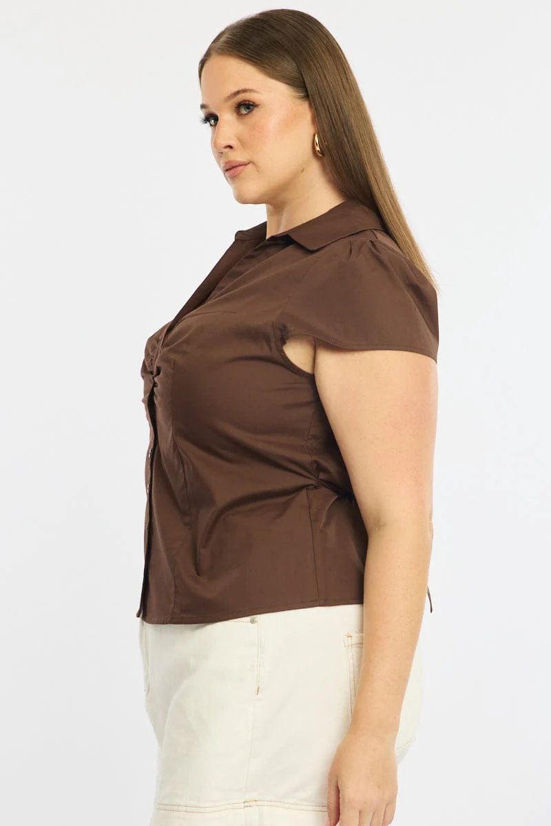 Brown Fitted Shirt Short Sleeve - Image 3