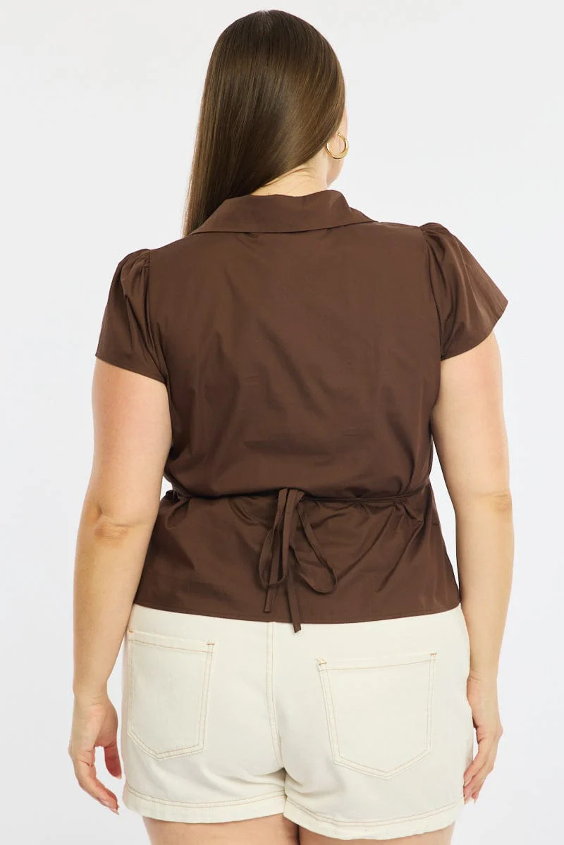 Brown Fitted Shirt Short Sleeve - Image 4