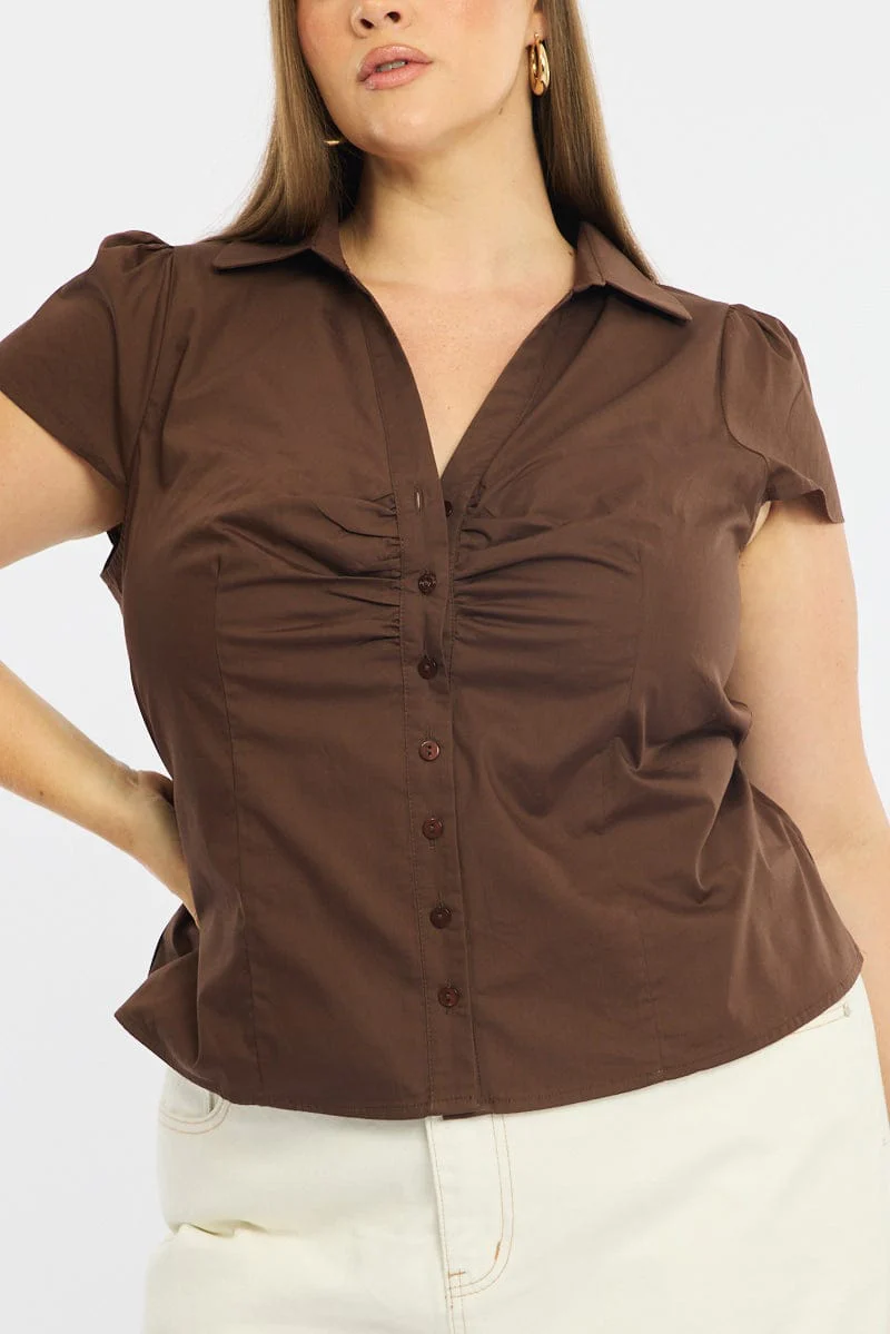 Brown Fitted Shirt Short Sleeve - Image 5