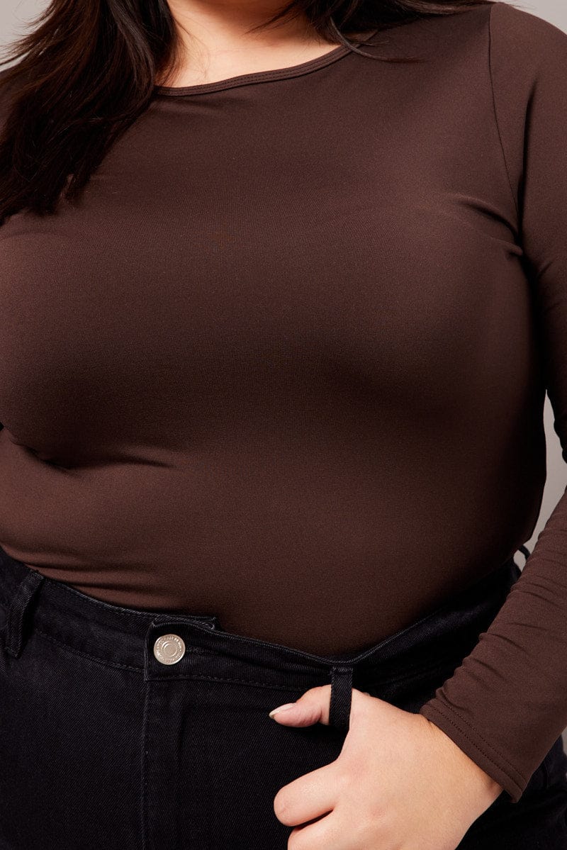 Brown Fleece Top Long Sleeve Crew Neck - Image 6