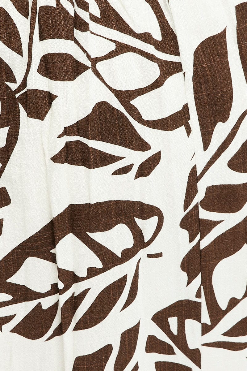 Brown Floral Midi Dress Linen Blend Sleeveless Pocket Front - Image 6