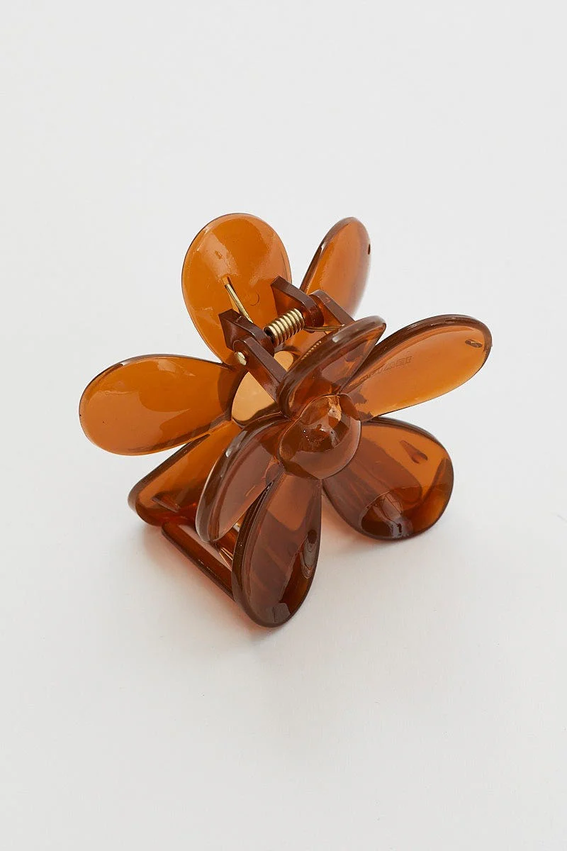 Brown Flower Design Hair Claw - Image 2