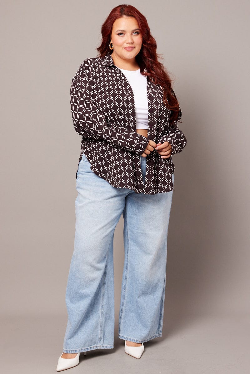 Brown Geo Relaxed Shirt Long Sleeve - Image 2
