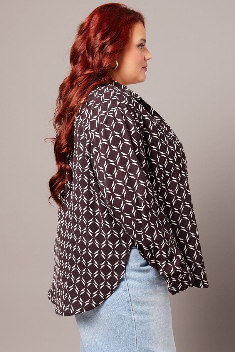 Brown Geo Relaxed Shirt Long Sleeve - Image 4