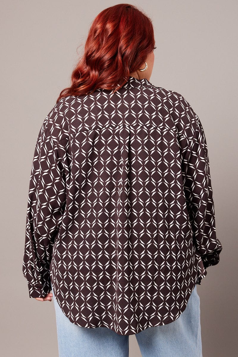 Brown Geo Relaxed Shirt Long Sleeve - Image 5