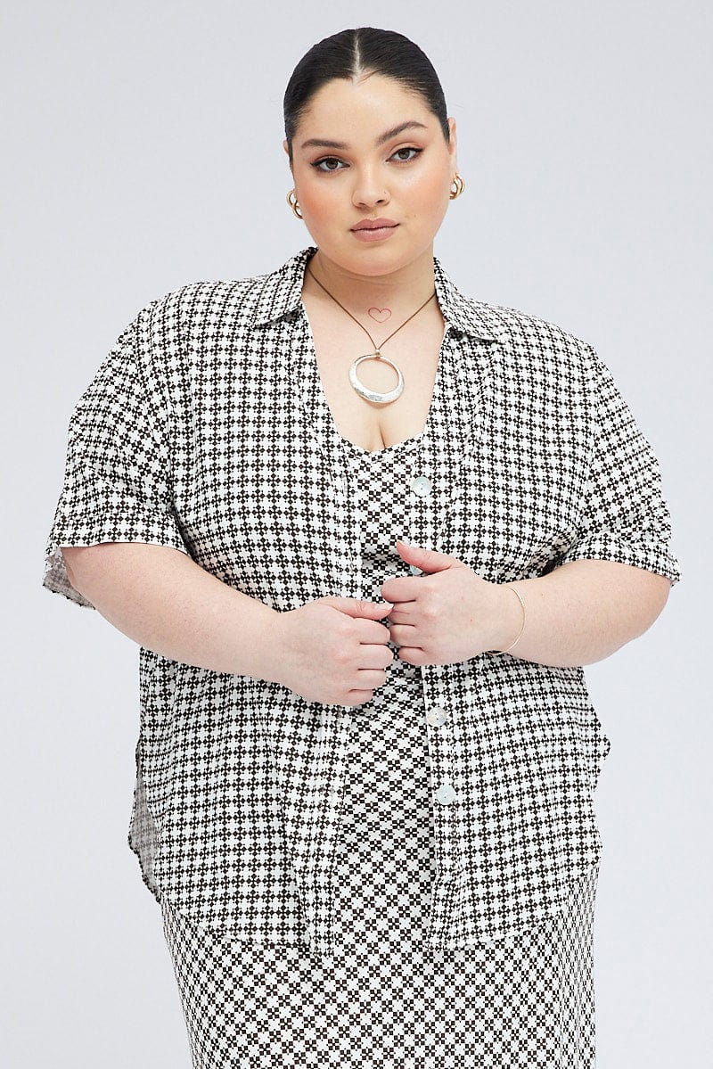 Brown Geo Relaxed Shirt Short Sleeve - Image 2