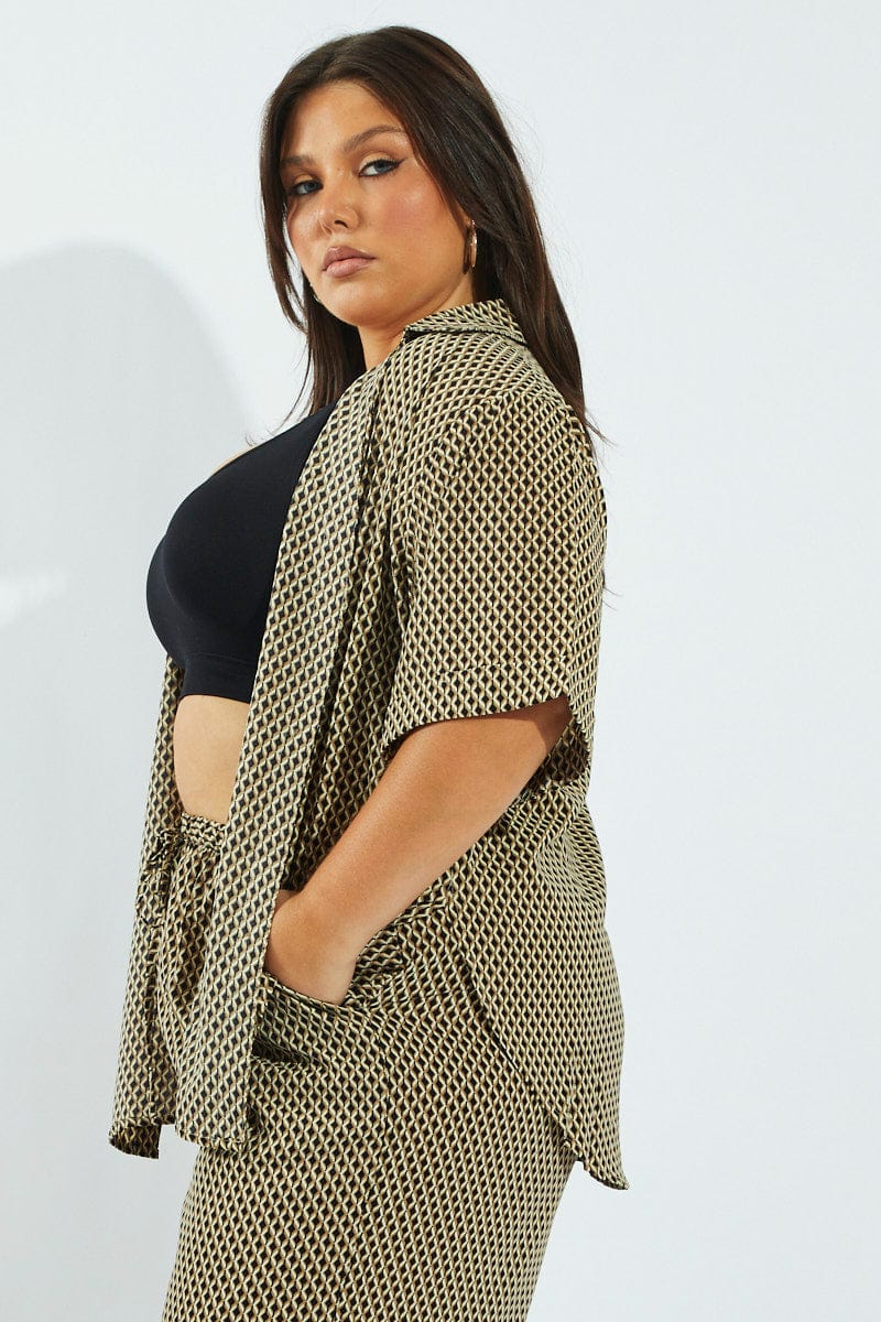 Brown Geo Relaxed Shirt Short Sleeve - Image 4