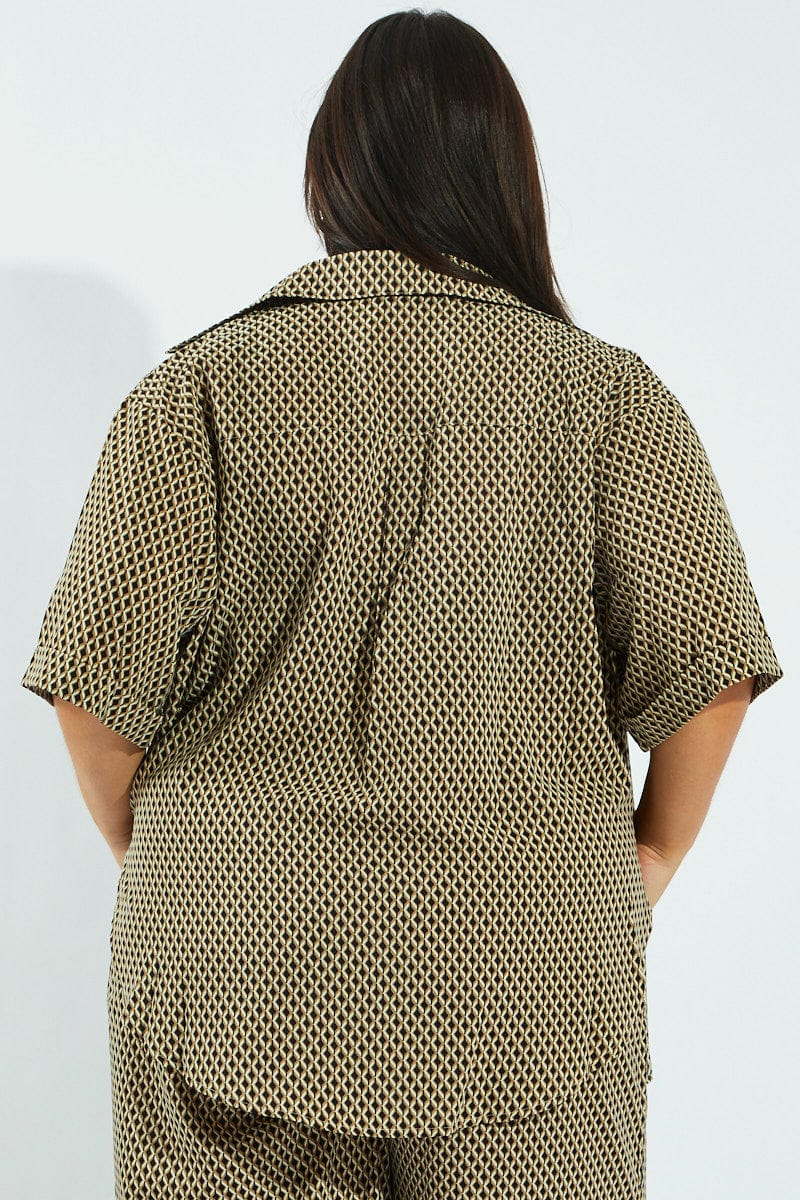 Brown Geo Relaxed Shirt Short Sleeve - Image 5