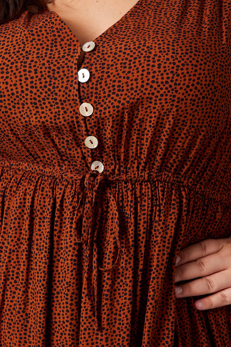Brown Geo Shell Button Mini Dress - Image 6