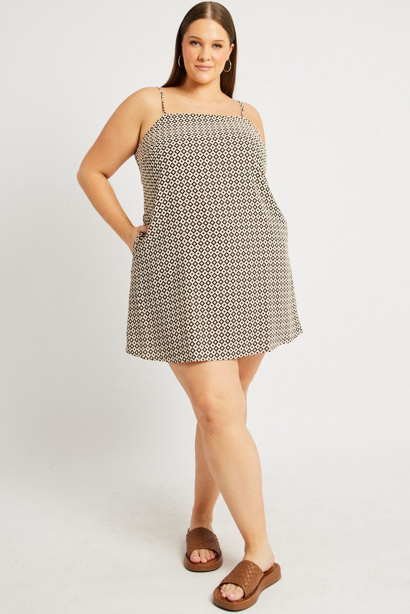 Brown Geo Shoestring Strap Minidress - Image 2