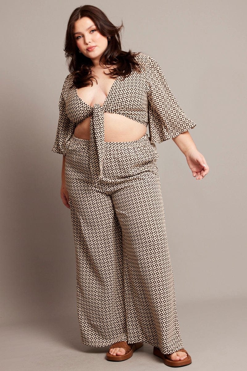 Brown Geo Tie Front Bolero Top - Image 3