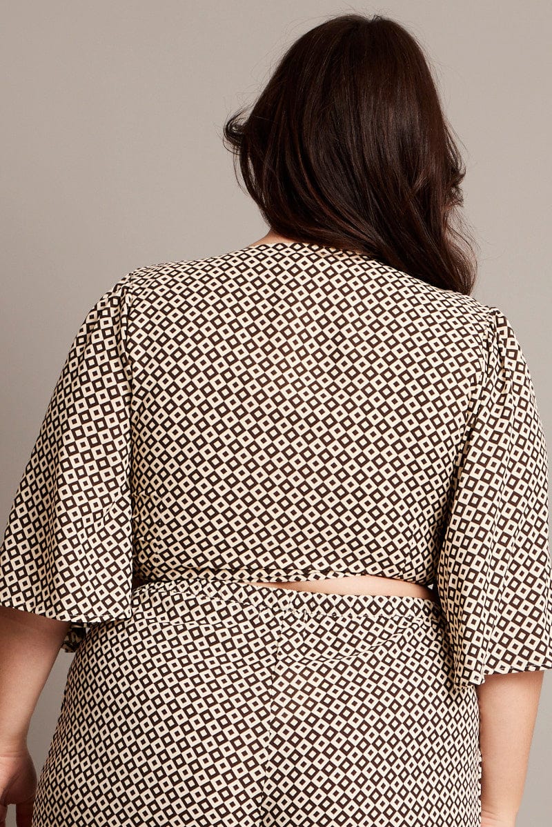 Brown Geo Tie Front Bolero Top - Image 5