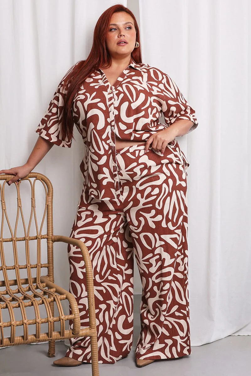 Brown Geo Wide Leg Pants