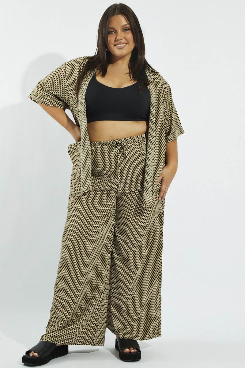Brown Geo Wide Leg Pants High Rise - Image 2