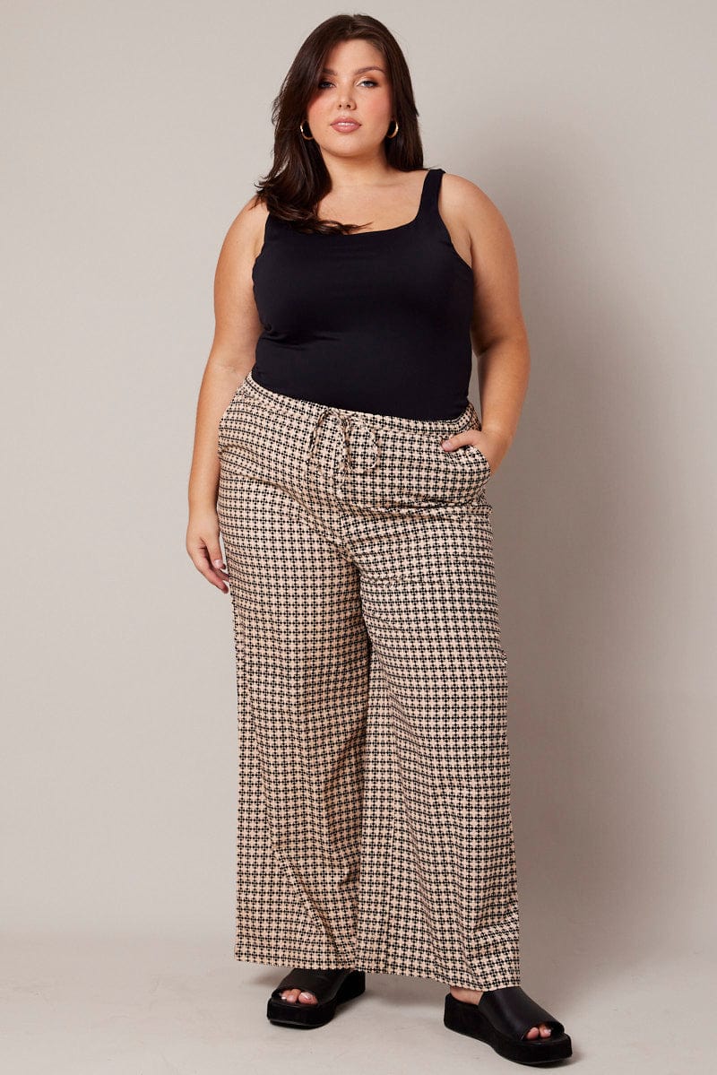 Brown Geo Wide Leg Pants High Rise - Image 2