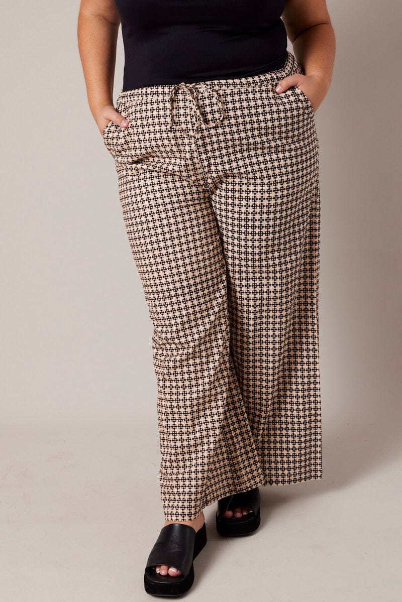 Brown Geo Wide Leg Pants High Rise - Image 3