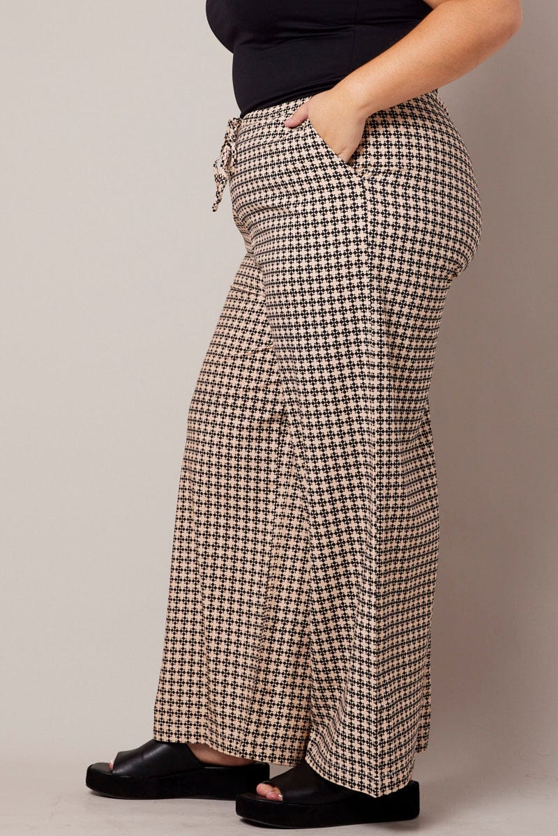 Brown Geo Wide Leg Pants High Rise - Image 4