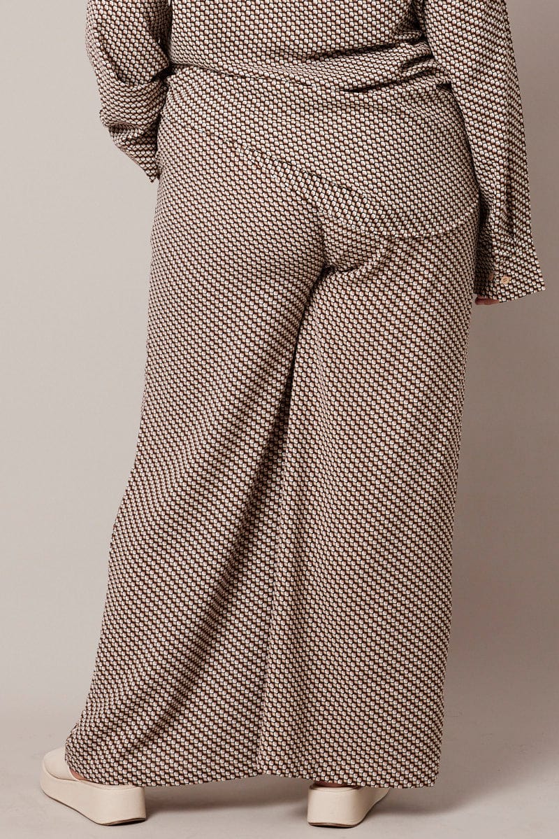 Brown Geo Wide Leg Pants High Rise - Image 5