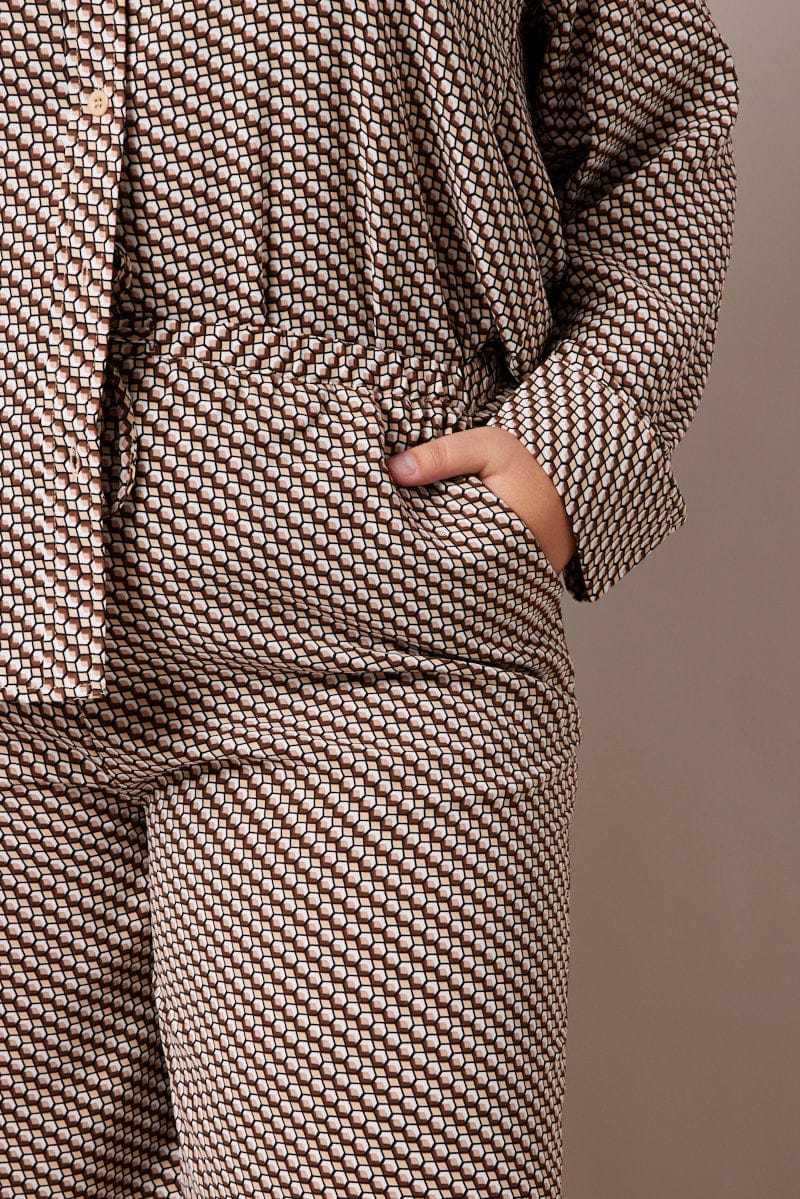 Brown Geo Wide Leg Pants High Rise - Image 6