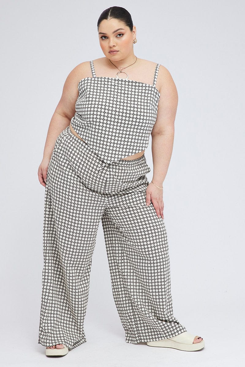 Brown Geo Wide Leg Pants High Rise - Image 2