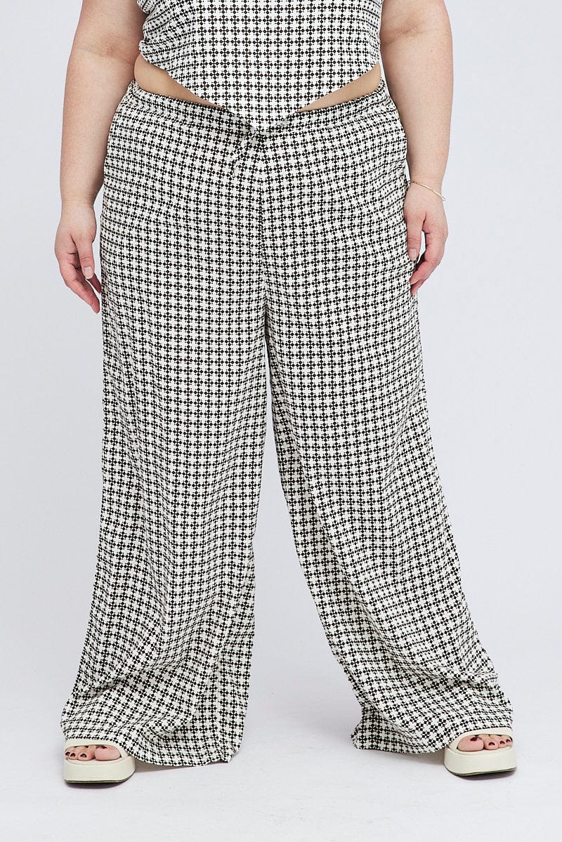 Brown Geo Wide Leg Pants High Rise - Image 3