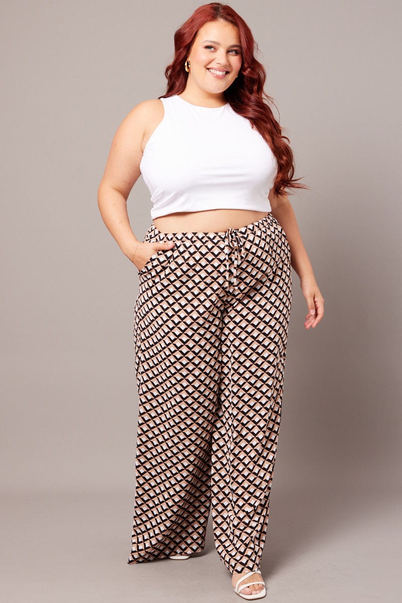Brown Geo Wide Leg Pants High Rise - Image 2