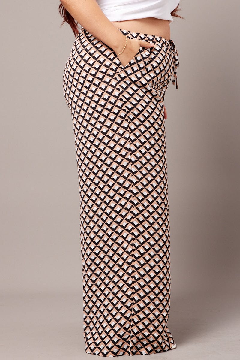 Brown Geo Wide Leg Pants High Rise - Image 4