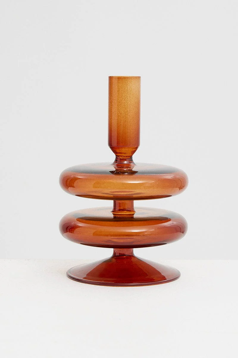 Brown Glass Candle Holder And Vase