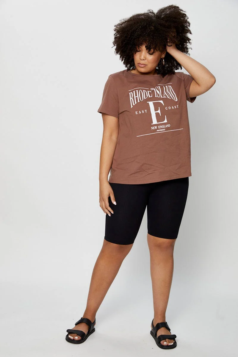 Brown Graphic T-shirt Crew Neck - Image 2