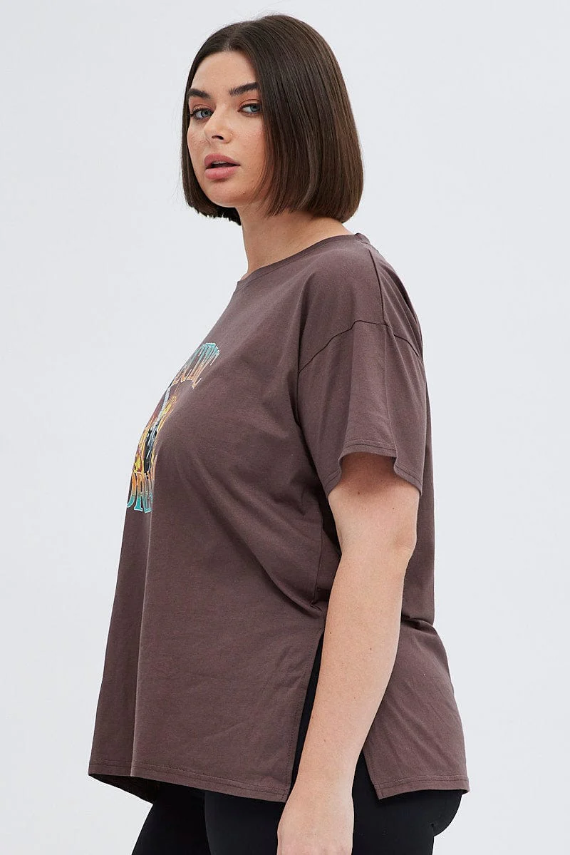 Brown Graphic T-shirt Electric Dreams Print - Image 4