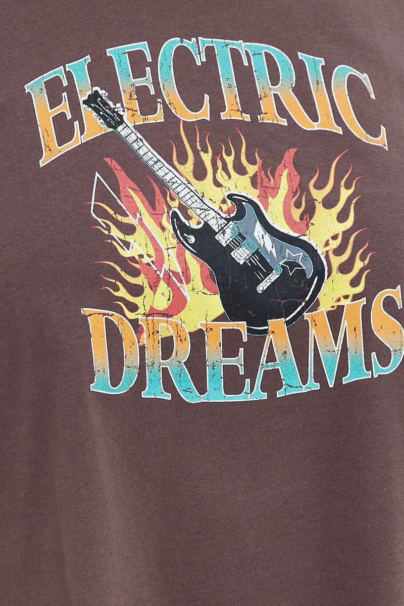 Brown Graphic T-shirt Electric Dreams Print - Image 6