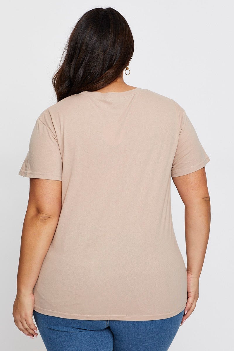 Brown Graphic T-shirt Palm Tree Short Sleeve Cotton - Image 5