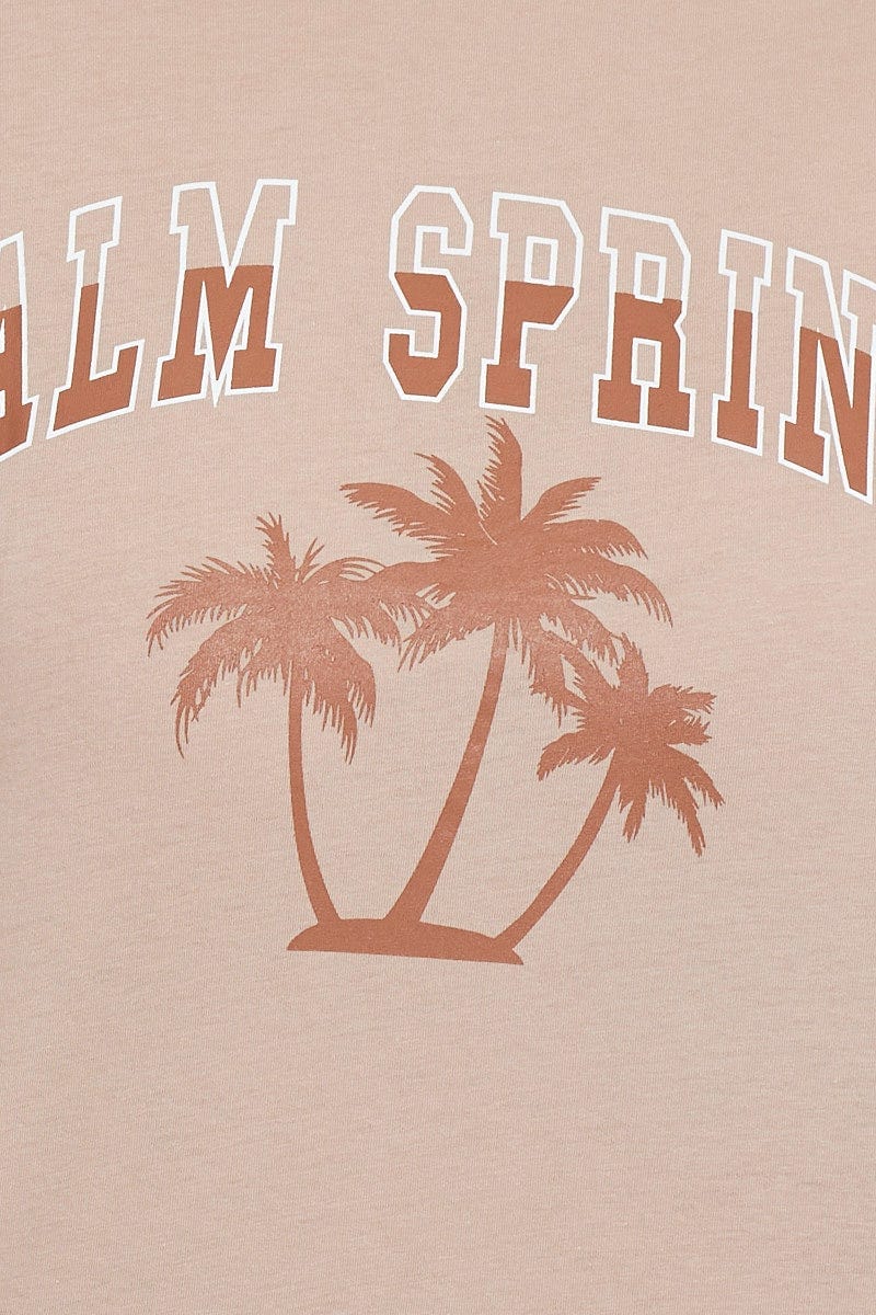 Brown Graphic T-shirt Palm Tree Short Sleeve Cotton - Image 6