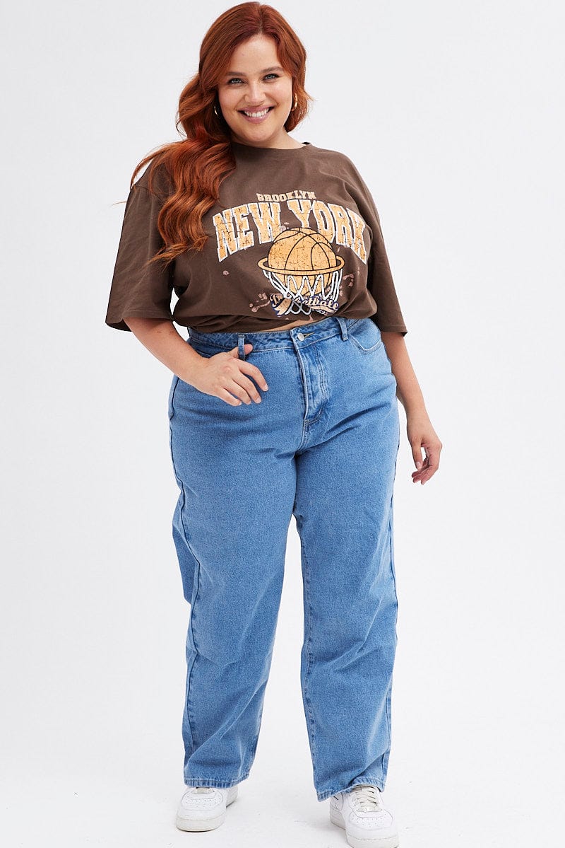 Brown Graphic T-shirt Short Sleeve Crew Neck - Image 2