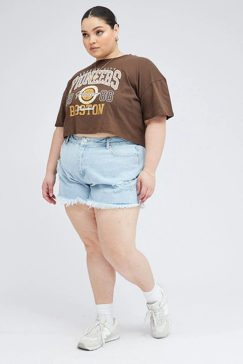 Brown Graphic T-shirt Short Sleeve Crew Neck - Image 2
