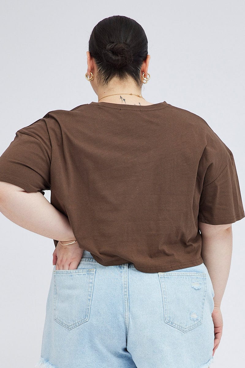 Brown Graphic T-shirt Short Sleeve Crew Neck - Image 5