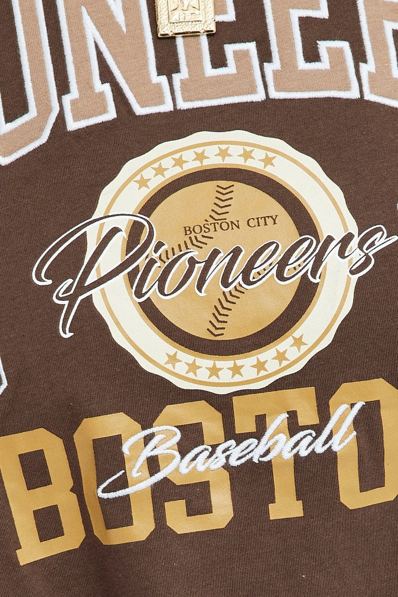Brown Graphic T-shirt Short Sleeve Crew Neck - Image 6