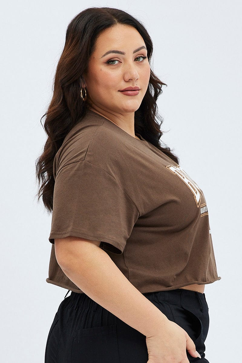 Brown Graphic T-shirt Short Sleeve Crew Neck - Image 4