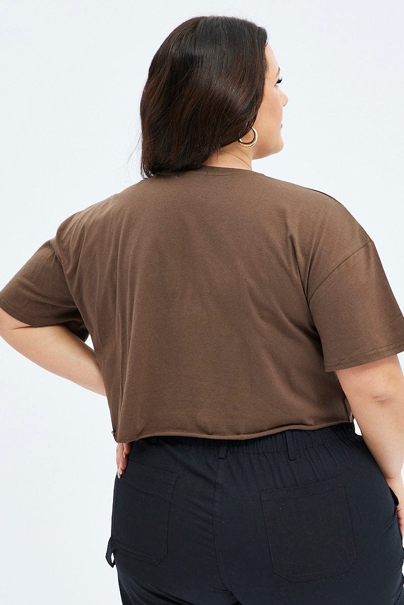 Brown Graphic T-shirt Short Sleeve Crew Neck - Image 5
