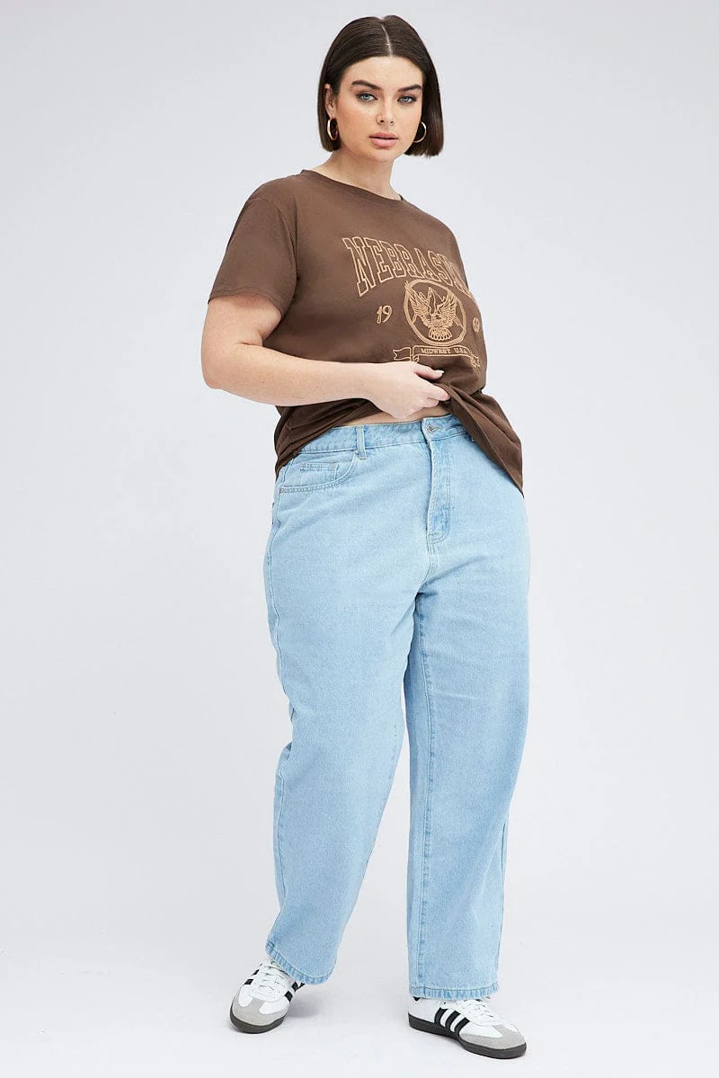 Brown Graphic T-shirt Short Sleeve Crew Neck - Image 2