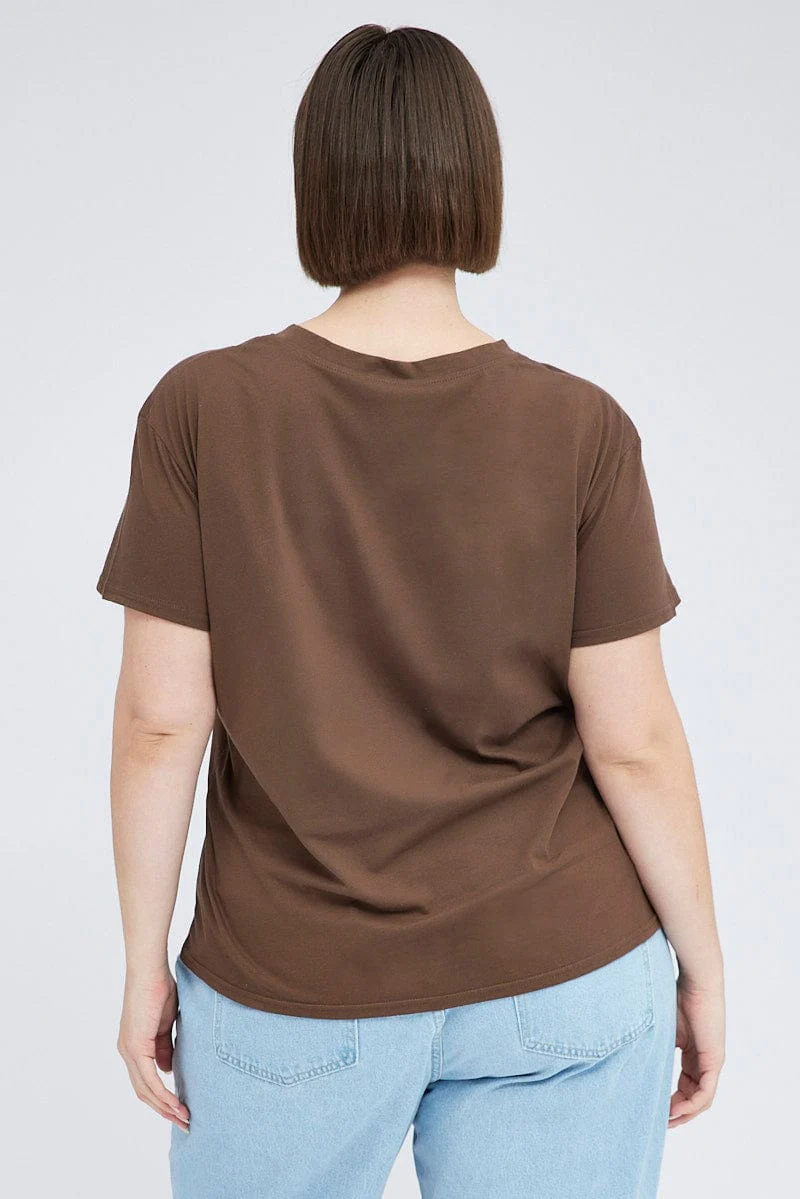 Brown Graphic T-shirt Short Sleeve Crew Neck - Image 5